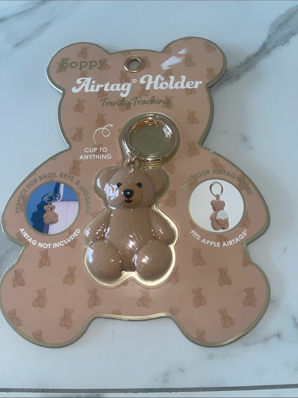Poppy Bear AirTag Holder - Beige Bear Keychain